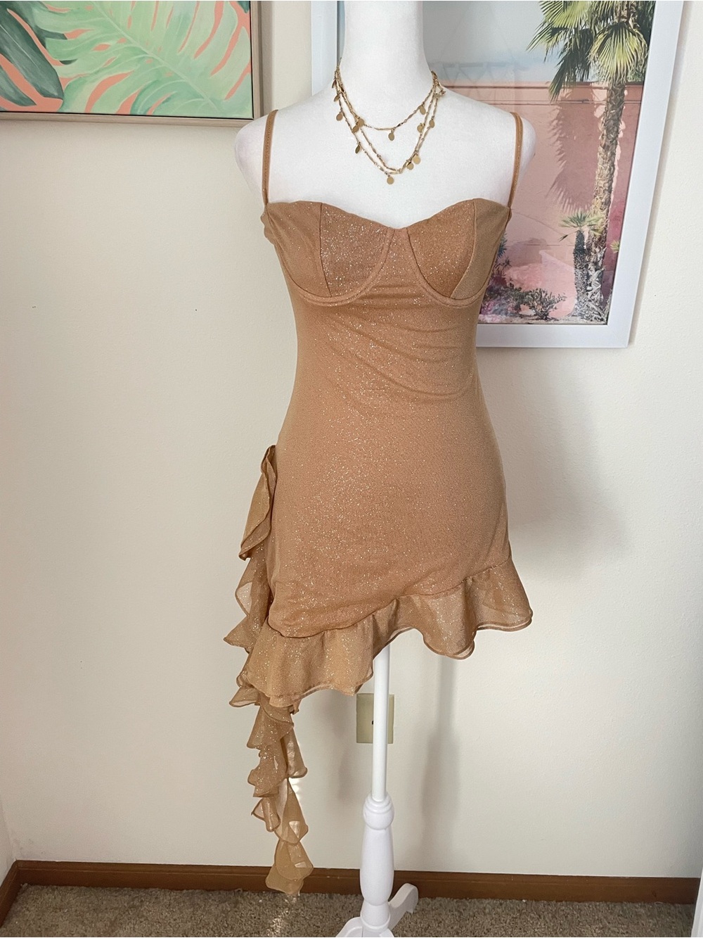 Babyboo Dixie Gold Sparkle Glitter Mini Dress in Small New *NO GLOVES* - Picture 3 of 6